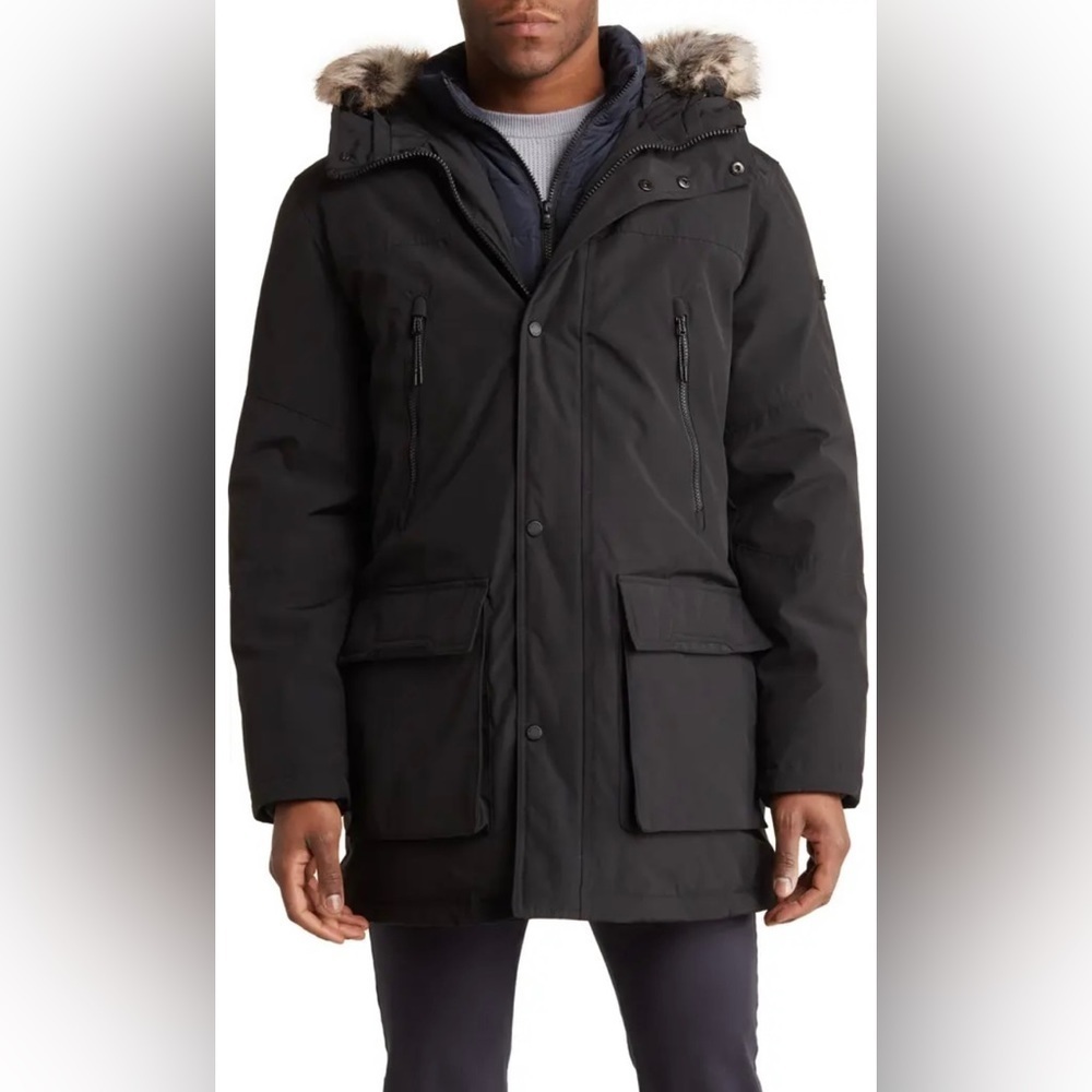 Michael Kors Men’s Benson Faux Fur Trimmed Hooded Jacket Sz. Xxl Black Nwt